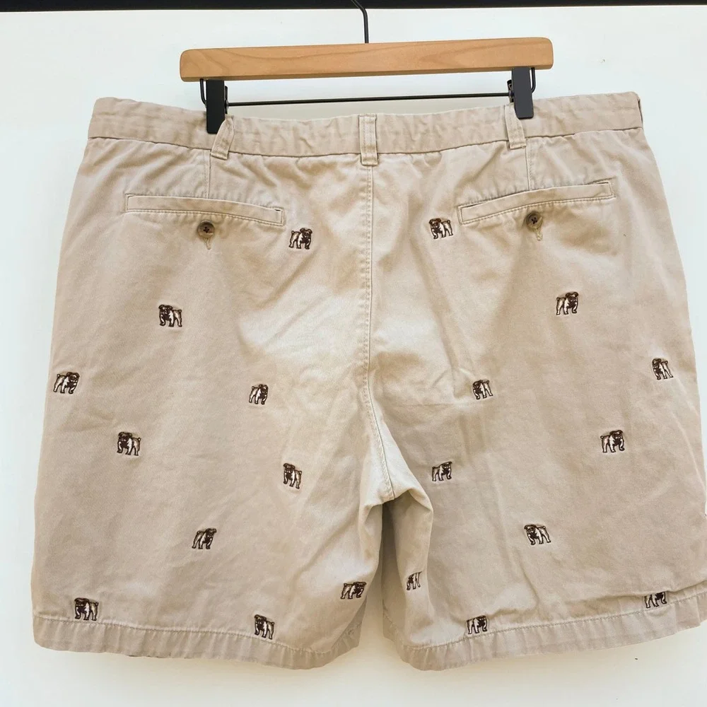 Bulldog Embroidered‎ Chino Shorts Size 42 Mens Tan Khaki Cotton Twill Preppy